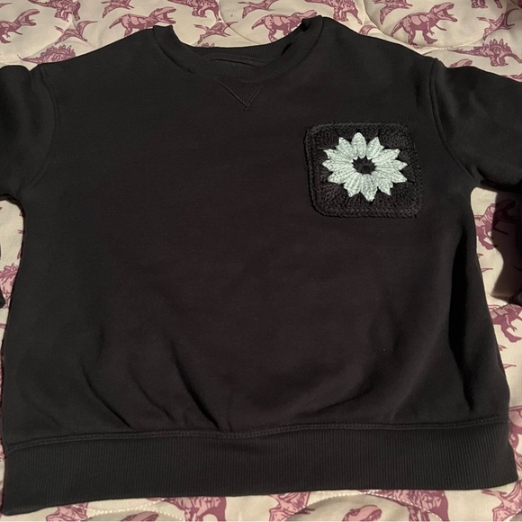 Little Co. By Lauren Conrad Other - Little Co by Lauren Conrad Size 5t Black Sweatshirt with Floral Crochet Patch